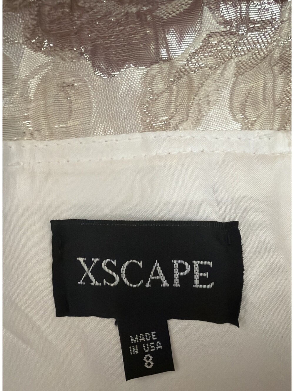 New Xscape Metallic Floral Brocade Off Shoulder Gown In Champagne Sz 8 $225 - Picture 9 of 10